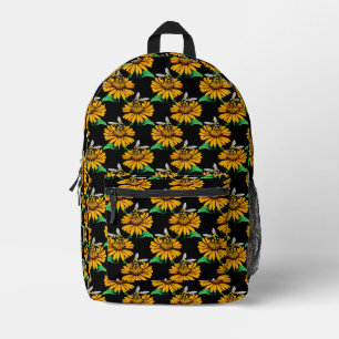 Biene auf Sonnenblumen Blume Muster Design Schwarz Bedruckter Rucksack
