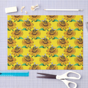 Biene auf Sonnenblumen-Blütenmuster-Design Gelb Seidenpapier