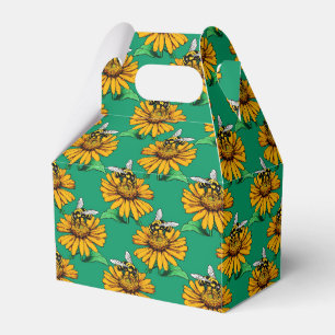 Biene auf Sonnenblumen-Blütenmuster-Design Grün Geschenkschachtel