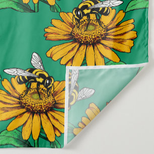 Biene auf Sonnenblumen-Blütenmuster-Design Grün Stoff