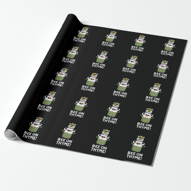 Biene auf Thyme Funny Herb Insect Pun Dark BG Geschenkpapier (Ungerollt)
