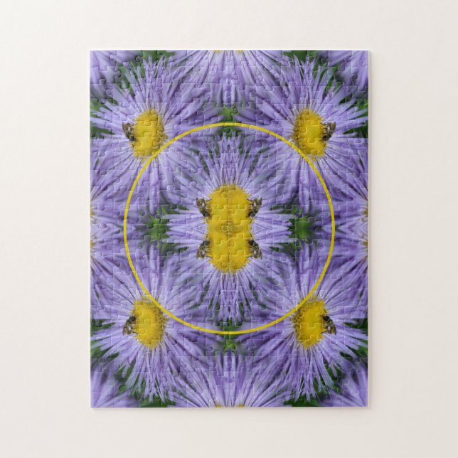 Biene auf violetten Blumen Naturrahmen hinzufügen  Puzzle (Vertikal)