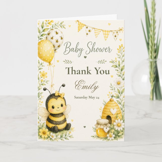 Biene Baby Shower Dankeskarte (Vorderseite)