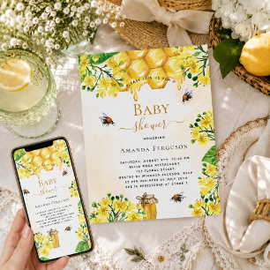 Biene Baby Shower goldgelbe Blumen süß Einladung