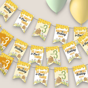 Biene Bienenstock und Honigwabe 3. Geburtstag Wimpelkette