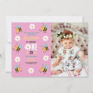 Biene Birthday Foto Party Blume Daisy Pink Einladung