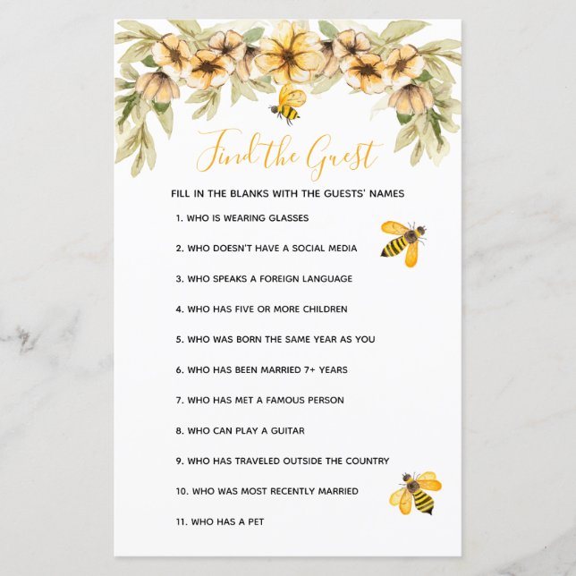 Biene Botanische Babydusche Finden Sie das Gast Sp (Vorderseite)