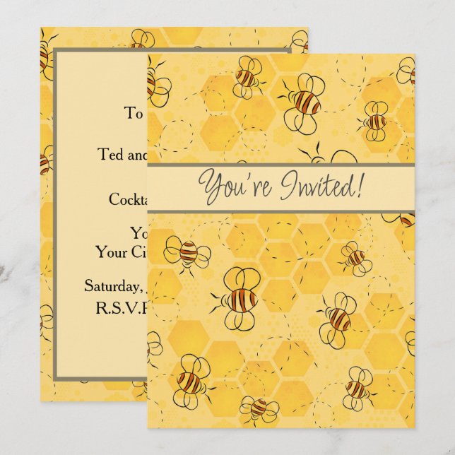 Biene Buzzing Honey Bees Bumblebee Art Einladung (Vorne/Hinten)
