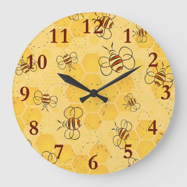 Biene Buzzing Honey Bees Niedlich Große Wanduhr (Vorderseite)