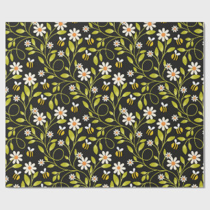 Biene & Daisy Florales Geschenkpapier Schwarz Bota