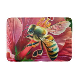 Biene, die eine lebendige Hibiskus-Blume befruchte Badematte