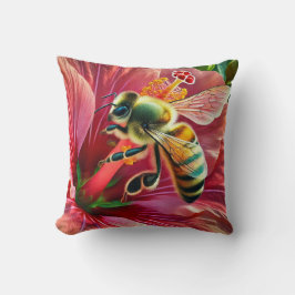 Biene, die eine lebendige Hibiskus-Blume befruchte Kissen