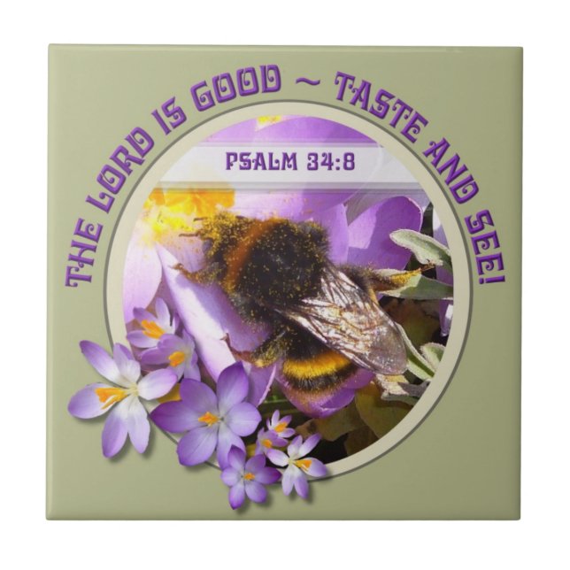 Biene Füttre auf Spring Crocus Blume Fliese (Vorderseite)