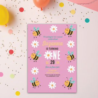 Biene Geburtstag Einladung Party Blume Daisy Pink