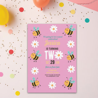 Biene Geburtstag Einladung Party Pink Daisy Zwei 2