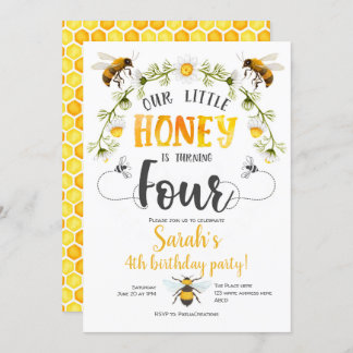 Biene, Hummel, Kleine Biene, Mädchen, 4. Geburtsta Einladung