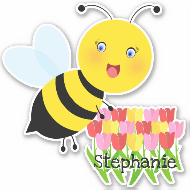 Biene in Tulip Garden Aufkleber (Vorderseite)