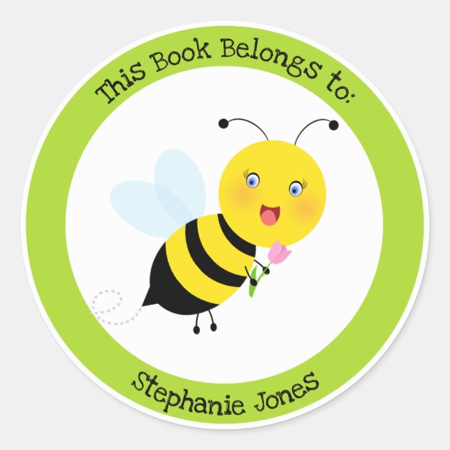 Biene in Tulip Garden Dieses Buch gehört Runder Aufkleber (Vorderseite)