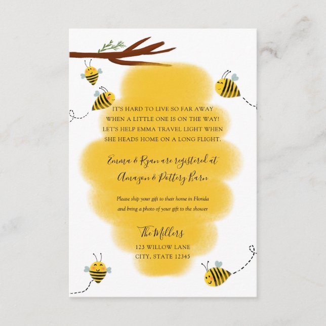 Biene Langstrecken-Babydusche Begleitkarte (Vorderseite)