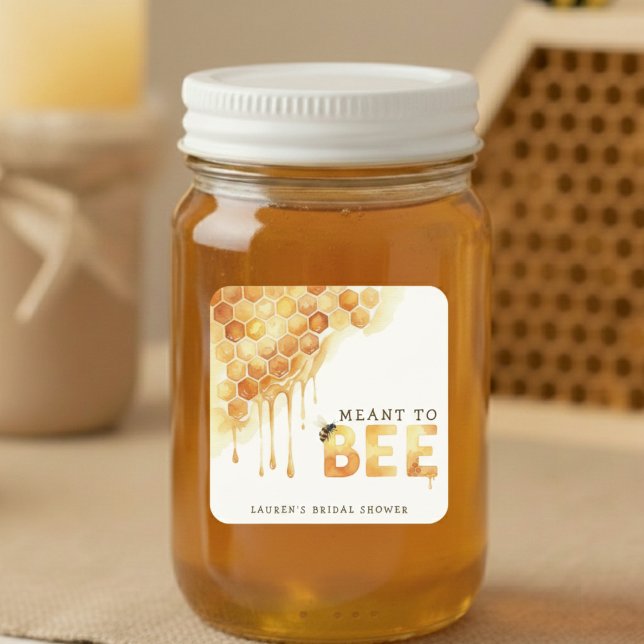 Biene Mies Honigwabe Aquarell Brautdusche Quadratischer Aufkleber (Meant to Bee Honeycomb Watercolor Bridal Shower Square Sticker
)