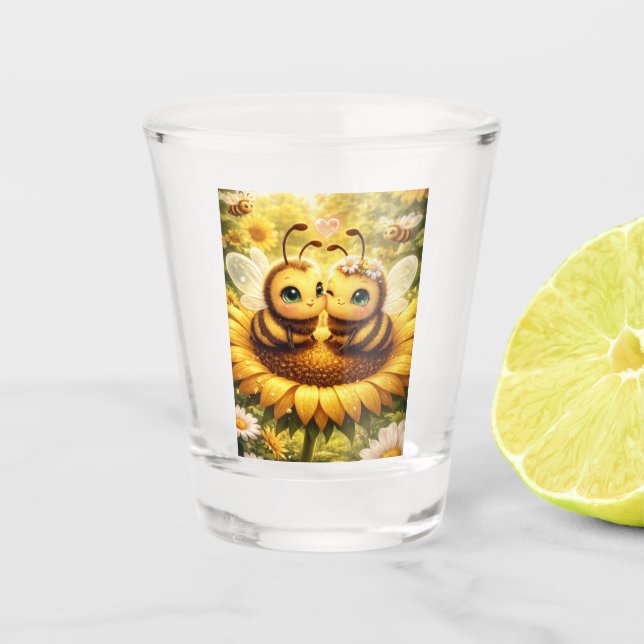 Biene Mine Sonnenblume Schnapsglas (Vorderseite)