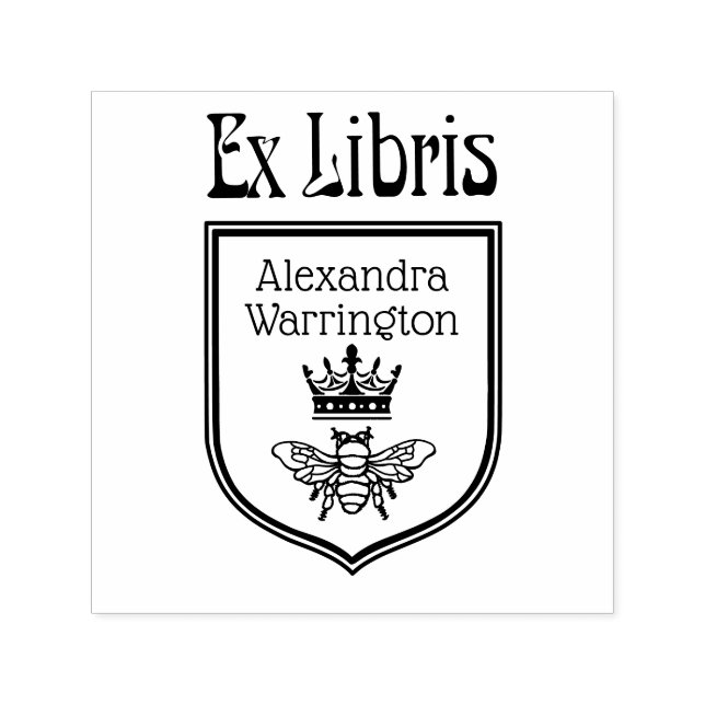 Biene mit Kronenwappen-Emblem Ex Libris Buchname Permastempel (Design)