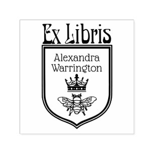 Biene mit Kronenwappen-Emblem Ex Libris Buchname Permastempel