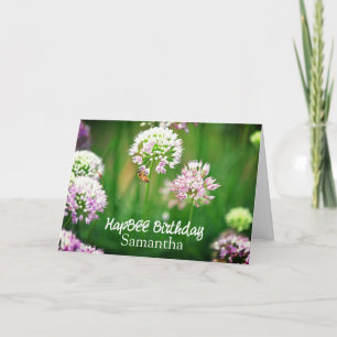 Biene mit Lila Allium Garden Blume Geburtstag Karte