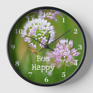 Biene mit Lila Allium Garden Blume Motivierend Uhr