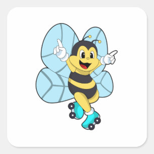 Biene mit Roller-Skaten Quadratischer Aufkleber