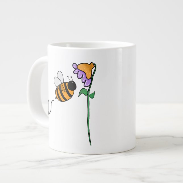 Biene N Blume Handgezeichnete Doodle Jumbo-Tasse (Vorderseite Links)