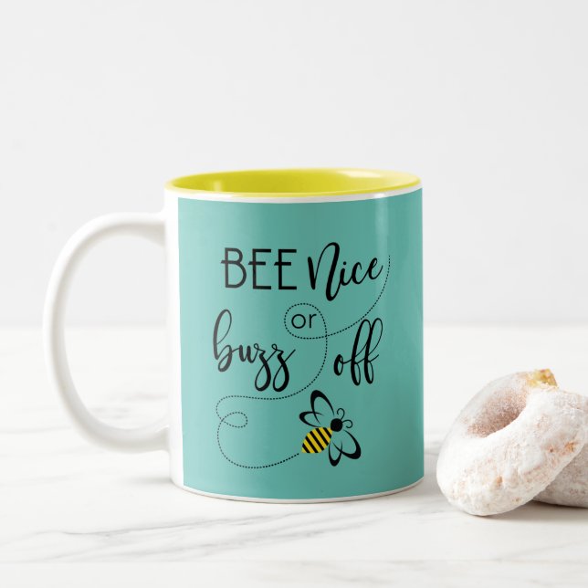 Biene Nice oder Buzz Off Bee Thema Geschenk Zweifarbige Tasse (Mit Donut)