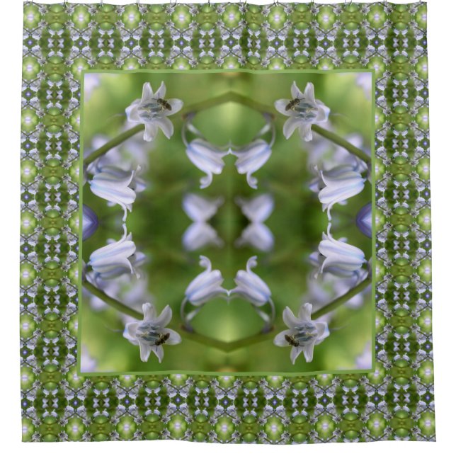 Biene on Bluebell Blume Abstrakt Duschvorhang (Vorderseite)