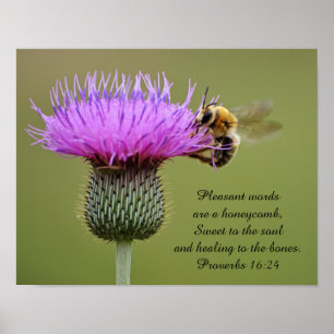 Biene on Thistle Scripture Fotografy Art Print Poster