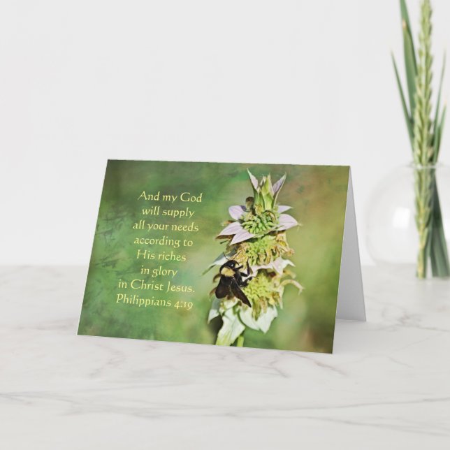 Biene on Wildblume Scripture Card Philippians 4:19 Karte (Vorderseite)
