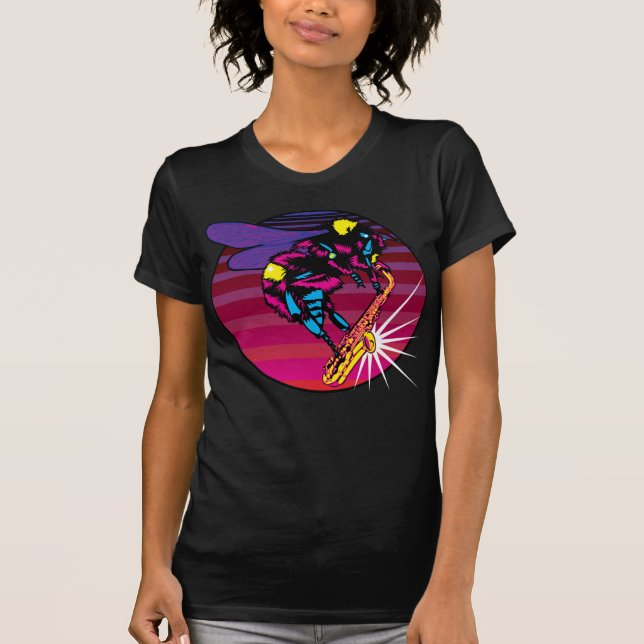 Biene Playing a Saxophone Jah Sunny Arts Design T-Shirt (Vorderseite)