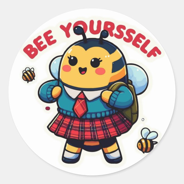 Biene selbst - Niedliche Biene zurück in die Schul Runder Aufkleber (Vorderseite)
