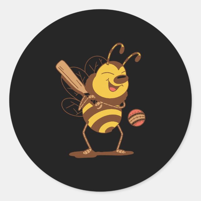 Biene spielt Cricket  Runder Aufkleber (Vorderseite)