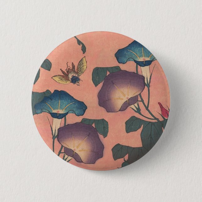 Biene und Blume Japanische Kunst Button (Vorderseite)
