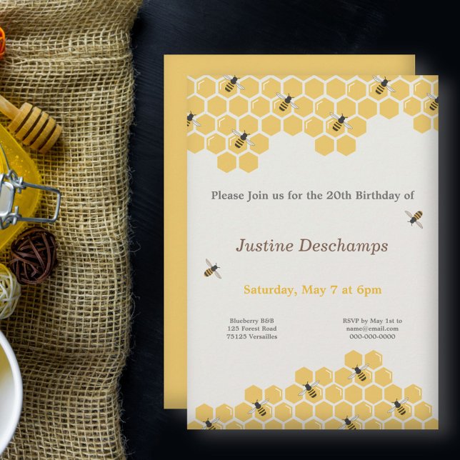 Biene und Honeycomb Muster Geburtstagseinladung Einladung (Bee and Honeycomb Birthday Invitation)