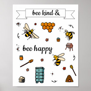 Biene und niedliche Bienen Wortart Poster