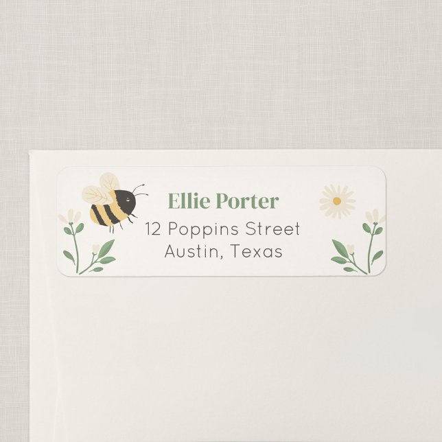 Biene und Wildblumen-Kinder-Rücksendeetikett (Wildflower Flight - Honey Bee Return Address Label)