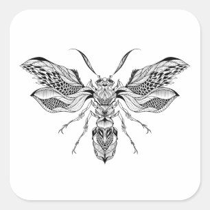 Biene-Wespe Tätowierung Quadratischer Aufkleber
