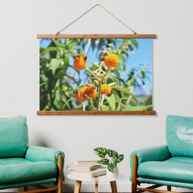Bienen am Arbeitsplatz Wandteppich Mit Holzrahmen (Wohnzimmer)