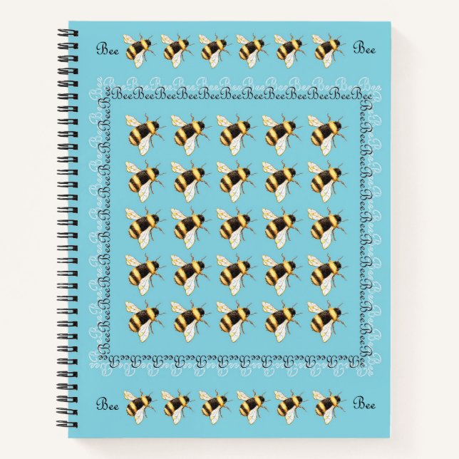 Bienen auf Blue Spiral Notebook Notizbuch (Vorderseite)