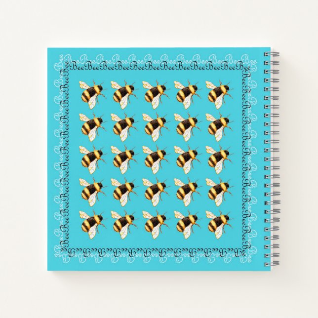 Bienen auf Blue Square Spiral Notebook Notizbuch (Rückseite)