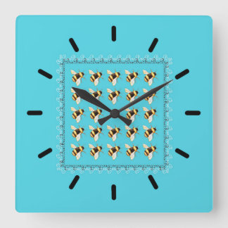 Bienen auf der blauen Acrylwand-Uhr Quadratische Wanduhr