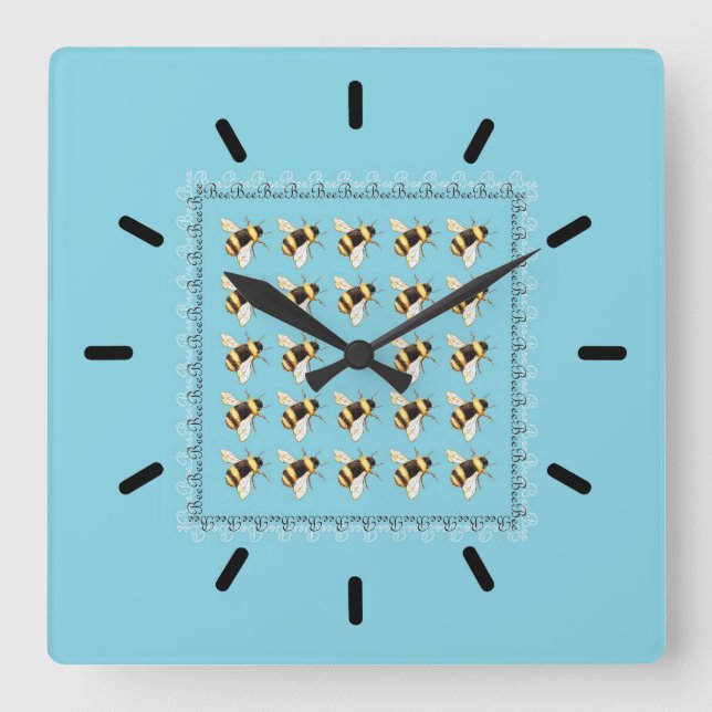 Bienen auf der blauen Acrylwand-Uhr Quadratische Wanduhr (Vorderseite)
