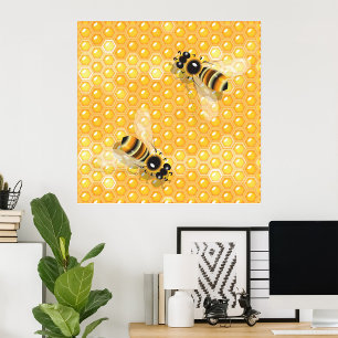 Bienen auf Honigwaben Poster