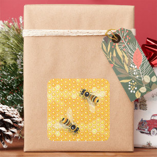 Bienen auf Honigwaben Quadratischer Aufkleber